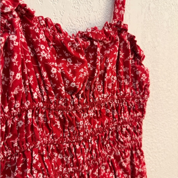 Red Floral Smocked Mini Dress - Picture 5 of 5